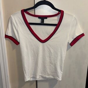 Forever 21 White Tee with Red and Black Trim